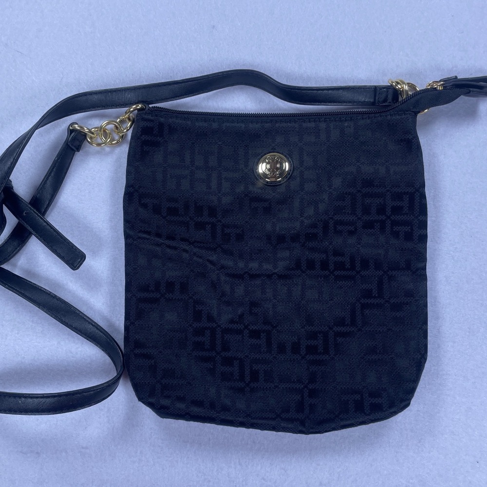 Tommy Hilfiger Black Monogram Jacquard Crossbody Bag Gold Tone Hardware
